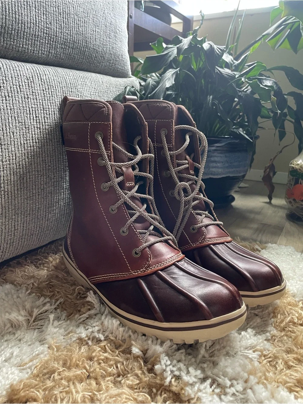 Women's LL Bean Brown Lace-Up Duck Boots